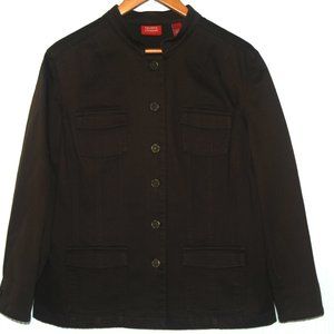 Valerie Stevens Brown Mandarin Collar Floral Button Jacket